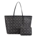 Schwarze Ledertragetasche mit passender Kosmetiktasche, vintage Muster für Damen - Schwarz