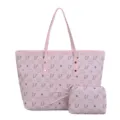 Rosa Shopper Tasche Set mit Schwanmuster, große Umhängetasche und Kosmetiktasche für Damen. - Rosa