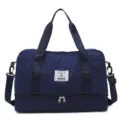 Large capacity quilted travel duffel bag with bottom shoe compartment for gym sports yoga. - Blue