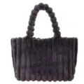 Dunkelgraue Kunstfell Tote Tasche Flauschige Plüsch Handtasche mit Pompom Griff Damen - Dunkelgrau