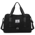 Schwarze gesteppte Reisetasche mit separatem Bodenfach, große Sporttasche für Fitness und Yoga. - Schwarz