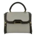 Graue Kontrast Handtasche stylische Umhängetasche mit braunem Griff und Reißverschluss für Damen - Weiß