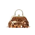 Bronzefarbene Pailletten Abendtasche Handtasche mit Gold Metallrahmen und Kette - Gold