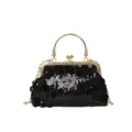 Elegante schwarze Pailletten Damen Handtasche Goldrahmen Kette Umhängetasche Abendtasche. - Schwarz