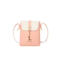 Cute mini crossbody phone bag in pink and white with gold deer charm, chic small shoulder purse. - Pink