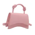 Pink top handle crossbody bag for women, stylish curved base PU leather mini handbag. - Pink