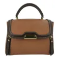 Brown contrast color leather handbag stylish shoulder crossbody bag for women daily commute - Brown