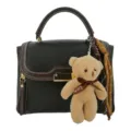 Womens Contrast Color Handbag Chic Shoulder Bag with Cute Teddy Bear Pendant and Tassels - Black With Pendant