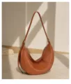 Stylish brown crescent leather shoulder bag for women, premium soft hobo underarm purse. - Caramel color