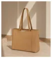 Large capacity leather tote bag, stylish commuting shoulder bag with front pocket design. - 35*14*27 / Brown