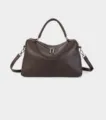 Detail view of women genuine leather Boston handbag, elegant commuter shoulder crossbody bag. - 35*13*20 / Ebony