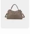 Genuine leather Boston handbag detail view, premium cowhide shoulder bag in elegant taupe. - 35*13*20 / Elephant Gray