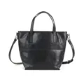Minimalist black leather tote bag for women, classic large capacity shoulder bag for daily work. - Black