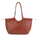 Brown Woven Leather Tote Bag, Vintage Handmade Woven Handbag, Large Capacity Casual Bag - Yellow Brown