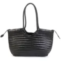Handmade woven leather tote bag for women, retro black large capacity shoulder handbag. - Black