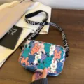 Cute cartoon rabbit print crossbody bag, stylish casual shoulder bag with letter strap. - Green