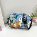 Fashion cartoon crossbody bag for women cute canvas shoulder bag casual daily use - Light Blue
