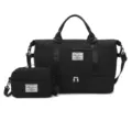 Schwarze gesteppte Reise-Duffle-Bag Set mit Bodenfach und passender Kosmetiktasche. - Schwarz