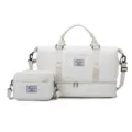 Große Reisedepot-Taschen-Set mit Kosmetiktasche, weiß gesteppte Weekender-Gepäcktasche - Weiß