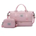 Rosa gesteppte ReiseDamentasche Set, große Kapazität Wochenendtasche mit passender Kosmetiktasche. - Rosa