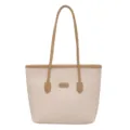 Beige große Damen Umhängetasche, stilvolle geprägte Shopper Tasche mit braunen Riemen. - Hellbraun