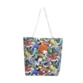 Detailed view of colorful sneaker print canvas tote bag with sturdy rope handles. - Canvas Shoes