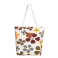 Canvas tote bag with floral print and white rope handles casual daily shoulder bag women. - Flower Two