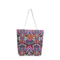 Canvas tote bag detail view, colorful geometric printed pattern, casual shoulder handbag. - Rose Red (Style 2)