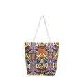 Colorful geometric print canvas tote bag with white rope handles, lightweight casual women bag. - Style 2 Purple