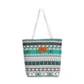 Canvas tote bag with ethnic geometric print and comfortable rope handles for daily use. - Style 1 Green