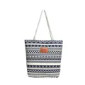 Canvas tote bag detail, blue geometric print pattern, white rope handles, casual handbag style. - Style 1 Blue