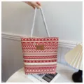 Rot-weiße geometrische Canvas-Tasche mit dicken Seilgriffen, modische Freizeittasche. - Stil 1 Rot