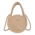Beige runde geflochtene Stroh Umhängetasche mit Griffen, süße sommerliche Freizeittasche. - Stil 1 / Beige
