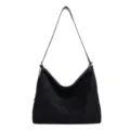 Classic black suede hobo shoulder bag for women, minimalist daily slouchy large capacity purse. - Without Pendant / Black