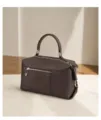 Brown genuine leather top-handle handbag, stylish commuter shoulder bag for women with large capacity. - Ebony