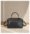 Classic genuine leather handbag and shoulder bag for women, stylish commuting tote bag. - Black