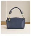 Dark blue top layer cowhide leather shell shoulder bag, fashionable daily casual handbag. - 23*11*13.5 / Dark Blue