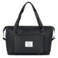 Large capacity black travel duffel bag, foldable sports gym bag with shoe compartment. - Black