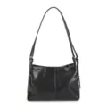 Minimalist black leather shoulder bag, Korean style versatile casual commuting handbag. - Black
