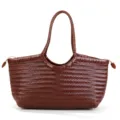 Brown woven leather tote bag, vintage handmade shoulder bag for women, large capacity stylish. - Yellow Brown