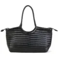 Black woven leather tote bag for women, luxury handmade large capacity shoulder handbag. - Black