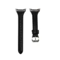 Slim leather watch strap replacement compatible with Samsung Watch, black finish with silver buckle. - Samsung Watch 8 9 / Black