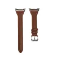 Brown leather watch strap replacement slim waist design with silver buckle for smart watch. - Samsung Watch 8 9 / Brown
