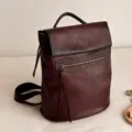 Vintage vegetable tanned leather backpack, dark brown cowhide casual commuter daypack bag. - Coffee