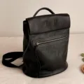 Black vegetable-tanned leather vintage backpack for commuting and students daily use. - Charcoal Gray
