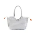 Sac cabas tressé en cuir argenté pour femme, élégant sac panier artisanal avec poignées. - Argent