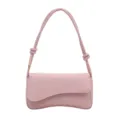 Pink leather shoulder bag with unique curved design, stylish underarm bag for women. - Pink