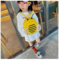 Toddler anti-lost backpack with cute cartoon bee design and mesh wings for kids outdoor travel. - Yellow