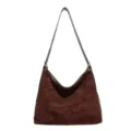 Brown suede hobo shoulder bag, retro style slouchy daily purse for women autumn winter fashion. - Without Pendant / Coffee