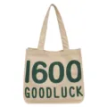 Beige Segeltuch Tragetasche mit grünem 1600 Goodluck Druck, lässige Damentasche. - Grün